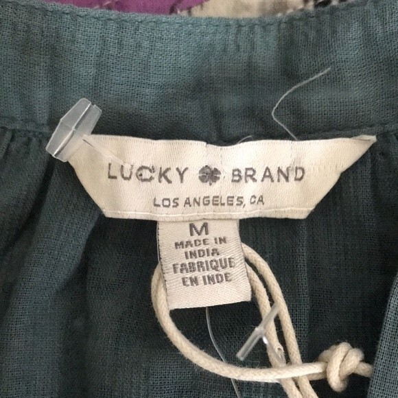 Lucky Brand Ruffle Peasant Blouse sz M NWT Green - Picture 7 of 13